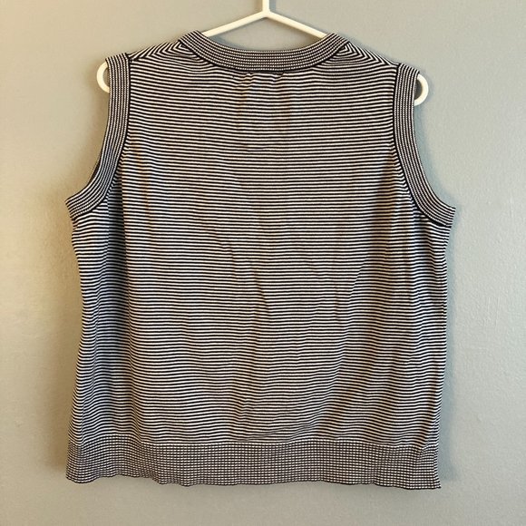 Linda Matthews Black White Vest Striped Knit Cotton Size XL - Picture 5 of 5